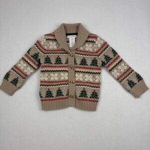 Tommy Bahama Christmas Cardigan 24 Months Boys Baby Tan Fair Isle Trees